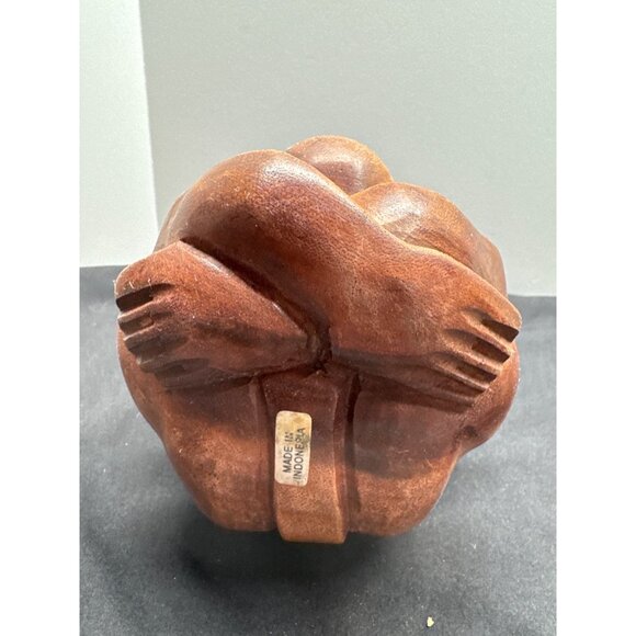 Weeping Crying Buddah Hand-Carved Natural Wood Thinker Sculpture - Picture 7 of 9